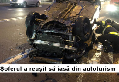 Autoturism răsturnat pe strada Petru Movilă din Piatra Neamț